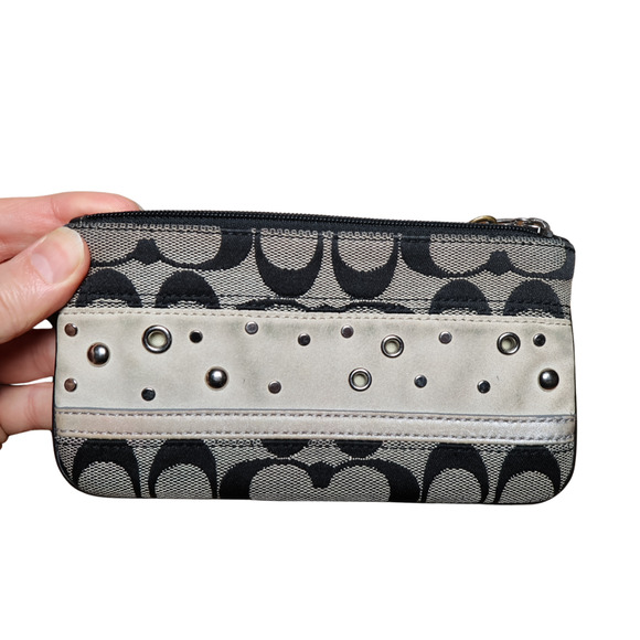 Coach Wristlet Wallet Signature C Jacquard & Leather Gray Groumet - Picture 5 of 10